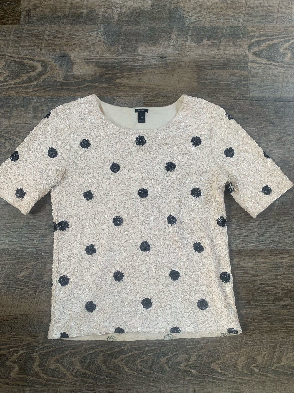 J.Crew Cream Holiday Polka Dot Sequin Short-Sleeve Top